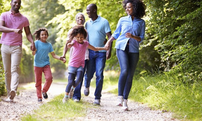 Family enjoying some self care outside.