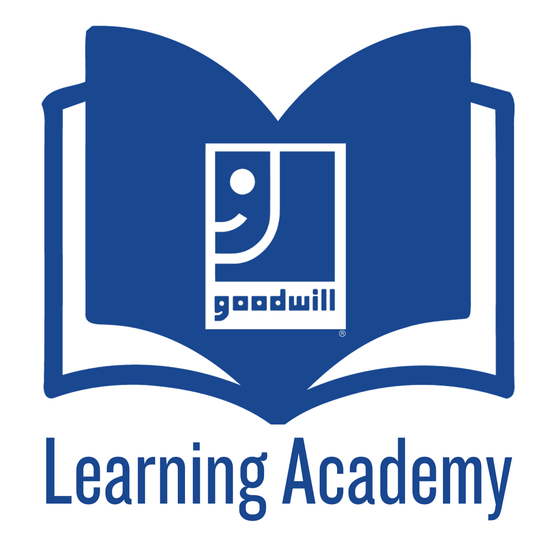 blue Goodwill Learning Academy logo with the goodwill g inside a book icon